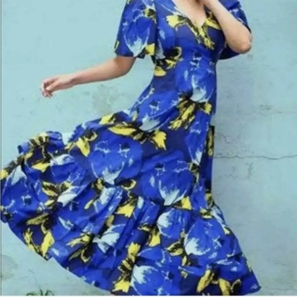 Christopher John Rogers x Target Blue Floral Puff Sleeve Tiered Dress